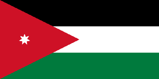 Flag of Jordan with black, green, red, and white with one white seven pointed star. 