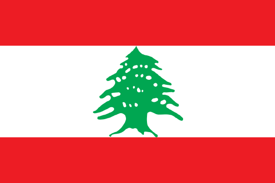 Flag of Lebanon with cedars and three horizontal stripes white and red. 