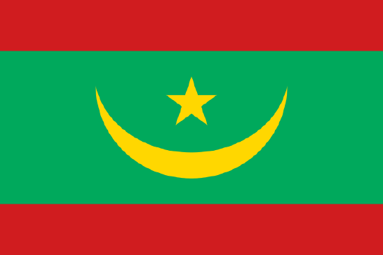 Flag of Mauritania red and green with yellow five pointed start and crescent in yellow. 
