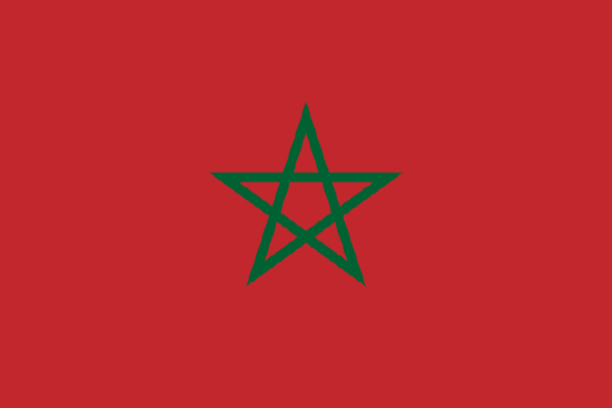 flag of Morocco red with one green five pointed star in green in the center.