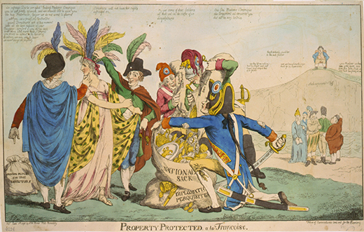 一部名为 Property Protected ála Francoise 的漫画讽刺了 XYZ 事件。 五名法国人正在掠夺一位代表美国的妇女的宝藏。 一个人拿着一把标有 “法国争论” 的剑和一袋标有 “国家麻袋和外交特权” 的金钱和财富，而其他人则在收集她的贵重物品。 其他一群欧洲人看着法国以同样的方式对待他们表示同情；有人说：“是的，他们只给我留下了我的祈祷书和王冠，然后剥掉了它的珠宝。”