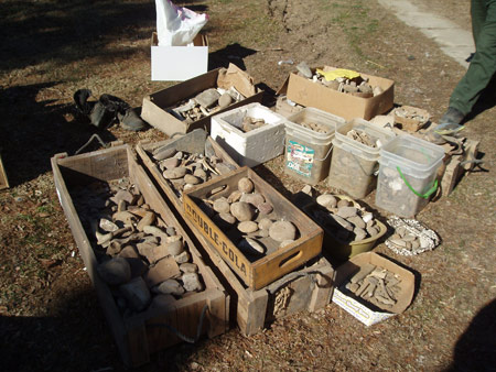 Artefactos excavados ilegalmente en un sitio prehistórico de nativos americanos en un Refugio Nacional de Vida Silvestre del Sur de Illinois (NWR) fueron incautados por el Servicio de Pesca y Vida Silvestre de Estados Unidos. (Servicio de Pesca y Vida Silvestre de los Estados Unidos)