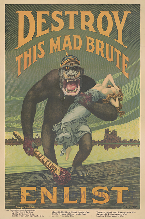 Гаррі Хоппс, Знищити цього божевільного грубого заручника - армія США, 1918, кольорова літографія, 106 х 71 см