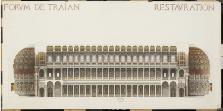 Жюльєн Гваде, «Пам'ятка про реставрацію форуму де. Траяна», рукопис № 207 від 1867 р., Ecole des Beaux-Arts,. Париж 21-23