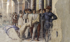 Mantegna, Transportación del cuerpo de San Cristóbal, detalle