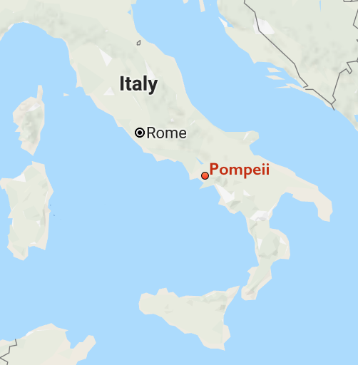 Mapa de Italia mostrando la ubicación de Pompeya