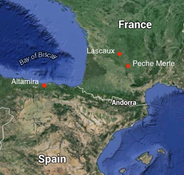 Mapa de Francia mostrando la ubicación de Lascaux