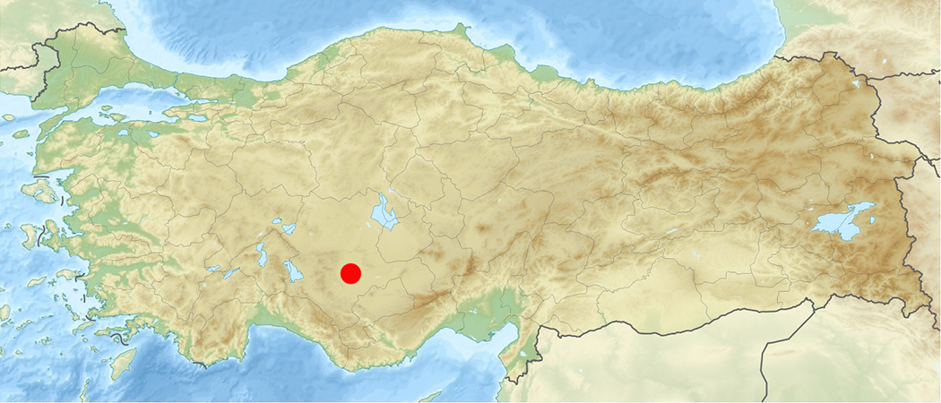 Mapa en relieve de Turquía señalando la ubicación de Çatal Höyük (mapa: Uwe Dedering, CC: BY-SA 3.0)