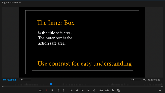 Video text in editing software with title contrasting size, position and color. 