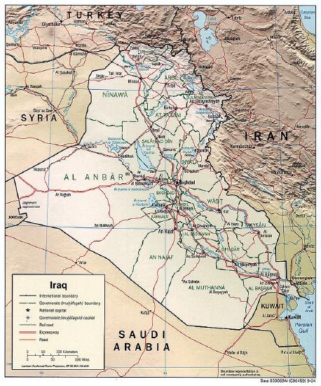 Iraq's location among neighboring countries