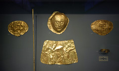 Gold masks from Grave Circle A at Mycenae, Greece