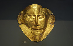 Mask of Agamemnon, c.1550-1500, gold, found in grave shaft V, Grave Circle A in 1876 at Mycenae by Heinrich Schliemann