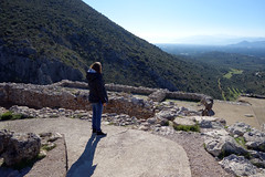 Beth looks past the "Palace" to the sea, Mycenae