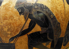 Exekias, Attic black figure amphora, detail with Ajax close