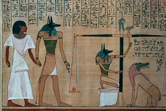 Hunefer's Book of the Dead, detail with Hunefer and Anubis