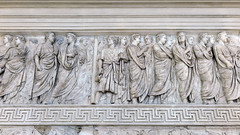 Ara Pacis Augustae, procession (north), figures of the Priestly college (association) of Septemviri epulones