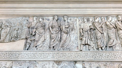 Ara Pacis Augustae, family of Augustus (left) Ara Pacis Augustae, procession (north), Priestly college figures (right)