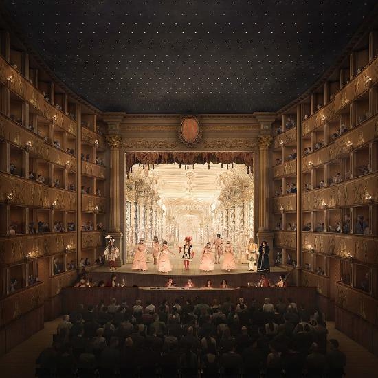 Painting of the first public opera house, the Teatro San Cassiano