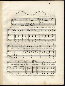 Image of the old yellowed sheet music for "Hard Times Come No More."