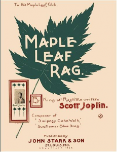 Cover sheet for "Maple Leaf Rag." The cover is a beige with a green leaf and read text.