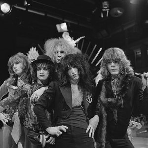 Black and white photo of The New York Dolls in 1973