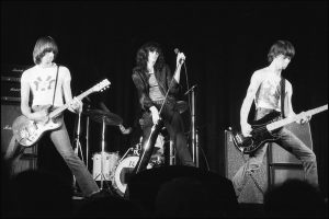 Black and white photo of The Ramones live to a crowd