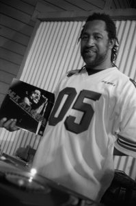 Black and white photo of DJ Kool Herc