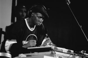 Black and white photo of DJ Grandmaster