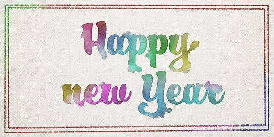 A phrase Happy New Year is written in water coloring 