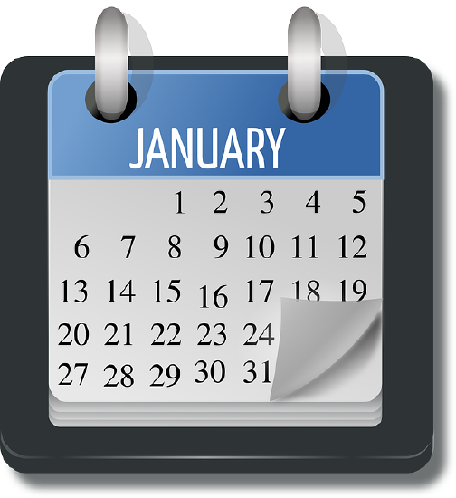Grey calendar sheet for the month of January and the numbers 1 to 31.
