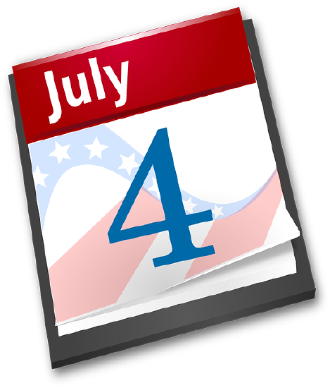 Fourth of July calendar paper white, red and blue.