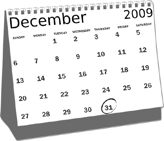 December calendar in white and black numbers.