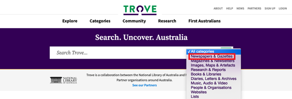 Screenshot of searching in Trove